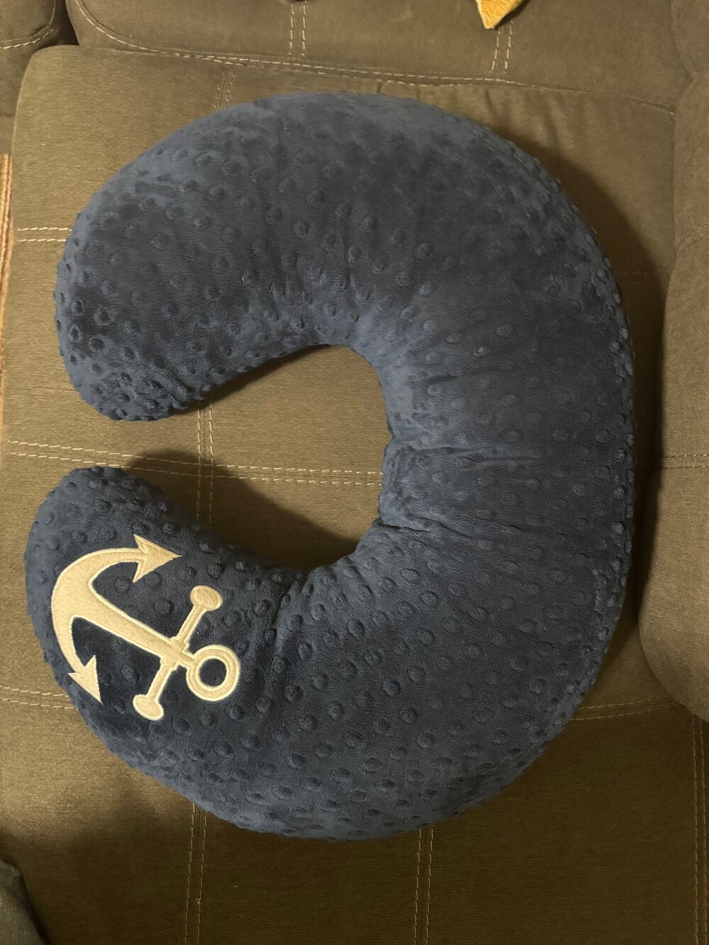 Boppy Bare Naked Feeding and Support Pillow with Navy Anchor Cover